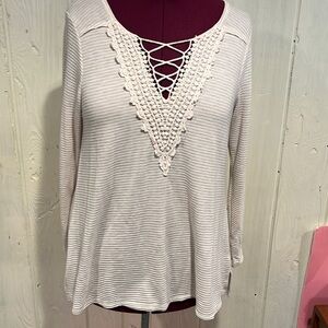 WALLPAPHER Long Sleeve Top with Crochet Work on Front Medium
